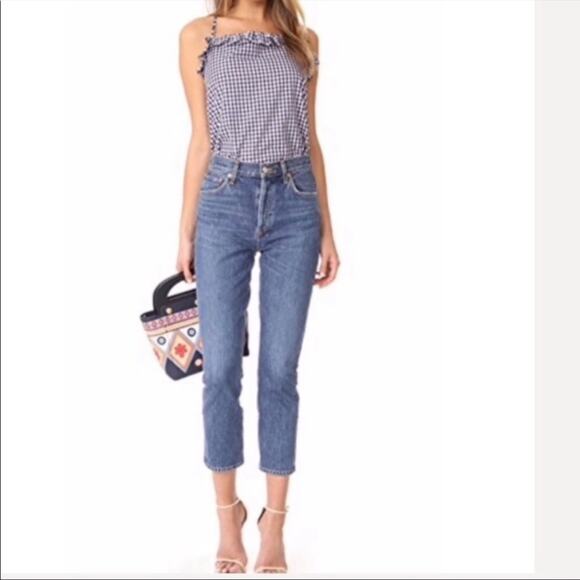 Amanda Uprichard Blue & White Gingham Ruffled Tank Top Blouse S - Picture 1 of 10